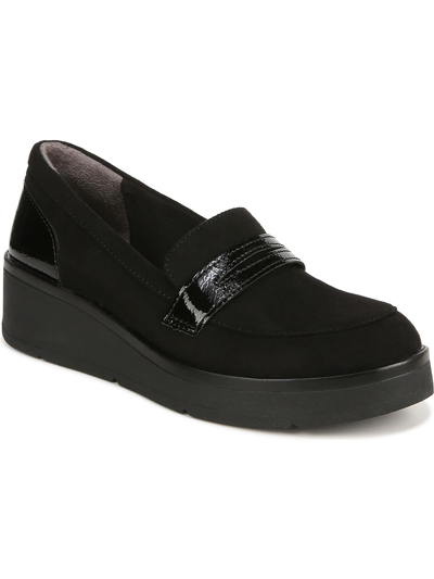 Bzees Fast Track Womens Faux Suede Slip On Loafer Heels In Navy