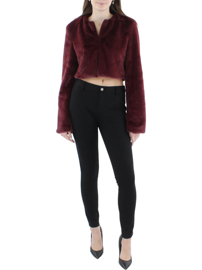 Staud Casimira Womens Faux Fur Crop Faux Fur Coat In Red