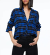 ALICE AND OLIVIA WOMEN'S FINLEY FLANNEL BUTTON DOWN SHIRT IN BLUE