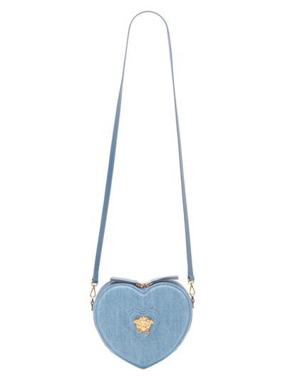 Versace Kids' Girls Blue Denim Medusa Handbag (17cm) In Denim,gold