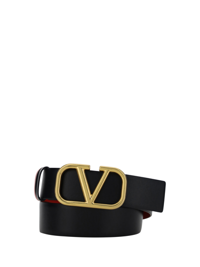 Valentino Garavani Reversible Vlogo Belt In Nero-rouge Pur