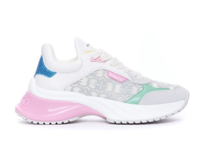 Pinko Sneakers With Love Birds Monogram Mesh Insert In Glacier/multicolore