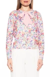 ALEXIA ADMOR CALIX FLORAL TIE NECK BUTTON FRONT CARDIGAN