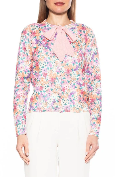 ALEXIA ADMOR CALIX FLORAL TIE NECK BUTTON FRONT CARDIGAN