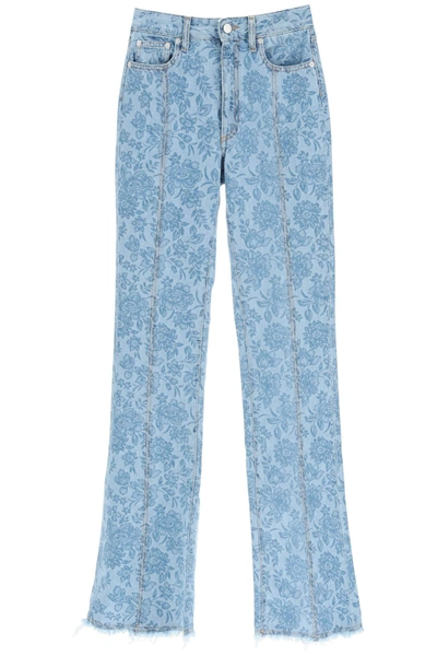Alessandra Rich Flower Print Flared Jeans In Light Blue