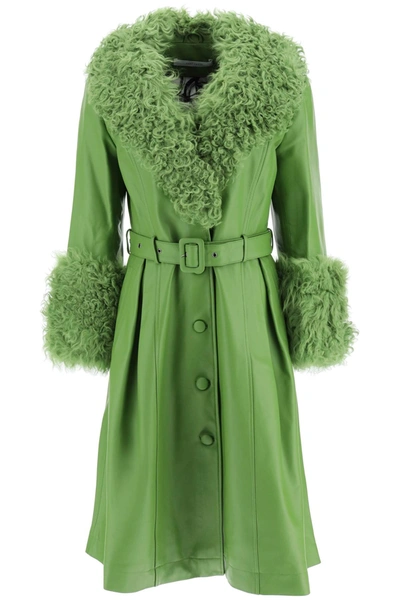 Saks Potts Womens Forest Foxy Shearling-trim Leather Coat In Green