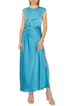 MELLODAY SIDE RUCHED SATIN DRESS