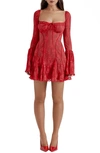 House Of Cb Analissa Long Sleeve Lace Minidress In True Red