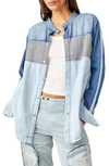 FREE PEOPLE MOTO COLORBLOCK COTTON BUTTON-UP SHIRT