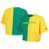 HYPE AND VICE HYPE AND VICE GREEN/YELLOW OREGON DUCKS COLOR BLOCK BRANDY CROPPED T-SHIRT