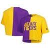 HYPE AND VICE HYPE AND VICE PURPLE/GOLD LSU TIGERS COLOR BLOCK BRANDY CROPPED T-SHIRT