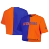 HYPE AND VICE HYPE AND VICE ROYAL/ORANGE FLORIDA GATORS COLOR BLOCK BRANDY CROPPED T-SHIRT