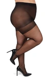 Memoi Plus Size Curvy Silky Sheer Control Top Pantyhose Mm-2210 In Black