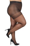 Memoi Plus Size Curvy Silky Sheer Control Top Pantyhose Mm-2210 In Off Black