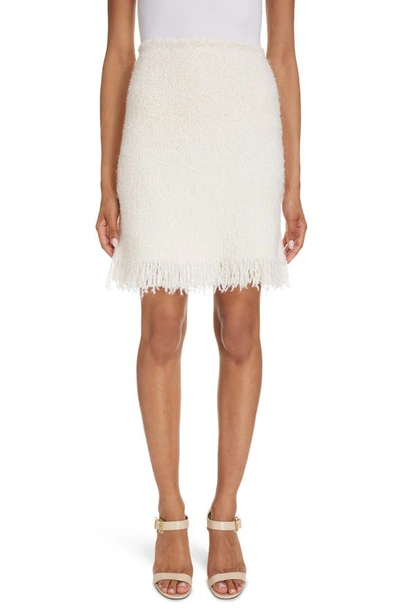 Chloé Fringe Trim A-line Bouclé Miniskirt In Iconic Milk