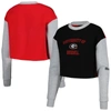 HYPE AND VICE HYPE AND VICE BLACK GEORGIA BULLDOGS COLORBLOCK ROOKIE CREW PULLOVER SWEATSHIRT