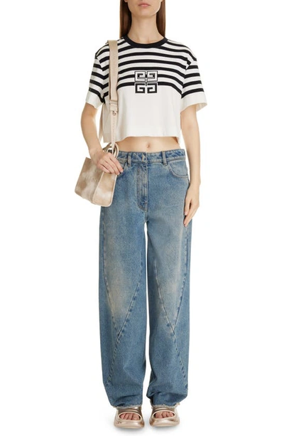GIVENCHY STRIPE EMBROIDERED 4G LOGO CROP T-SHIRT