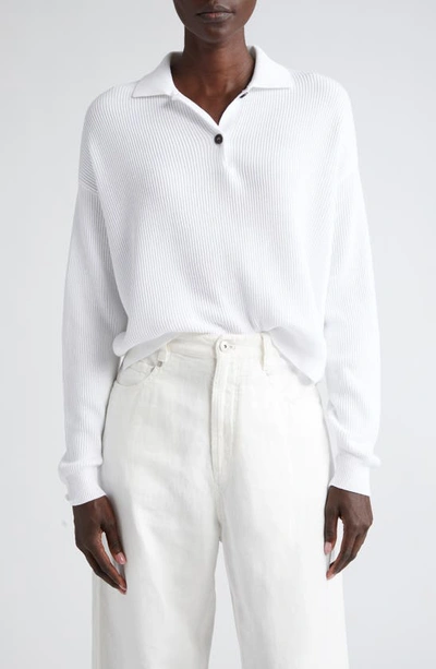 Brunello Cucinelli Sea Island Cotton Polo Sweater In C159 White