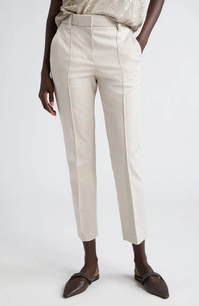 Brunello Cucinelli Cotton Seam Front Pant With Monili Belt Loop In C9593 Greybeige