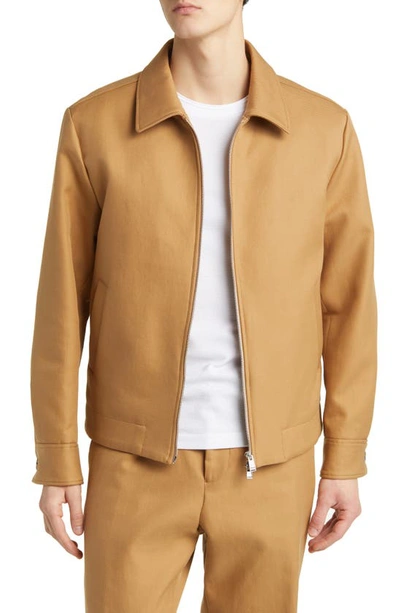 Hugo Boss Zip-up Slim-fit Jacket In Cotton In Beige