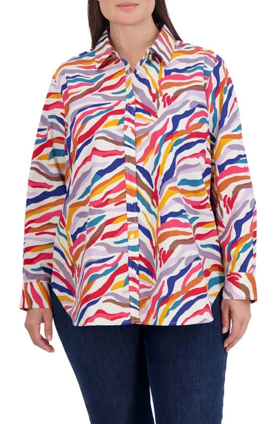 FOXCROFT FOXCROFT ABSTRACT PRINT COTTON BUTTON-UP SHIRT 