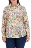 Foxcroft Zoey Shirt In Beige/ Purple Multi