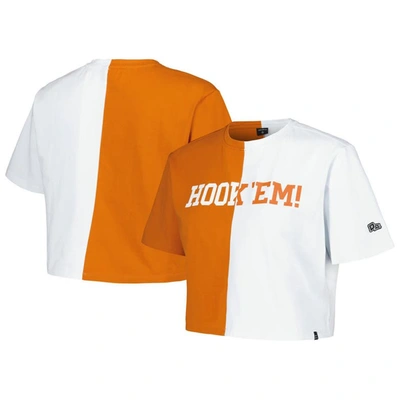 HYPE AND VICE HYPE AND VICE TEXAS ORANGE/WHITE TEXAS LONGHORNS COLOR BLOCK BRANDY CROPPED T-SHIRT
