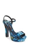 Dolce & Gabbana Floral Print Satin Platform Sandal In Black/ Blue