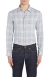 Tom Ford Dégradé Plaid Brushed Cotton Snap-up Western Shirt In Combo Light Blue White