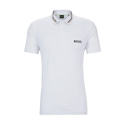 Hugo Boss Contrast-logo Polo Shirt With Collar Stripe In White
