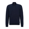 Hugo Boss Zip-neck Sweatshirt In Mercerized Cotton Jacquard In Dark Blue