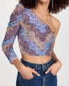 Saylor Tess One Shoulder Long Sleeve Zigzag Sequin Top In Multi In Multi