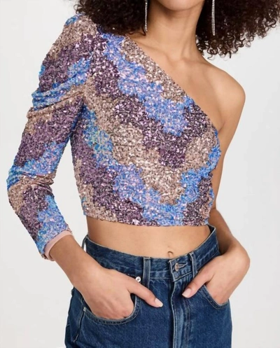 Saylor Tess One Shoulder Long Sleeve Zigzag Sequin Top In Multi