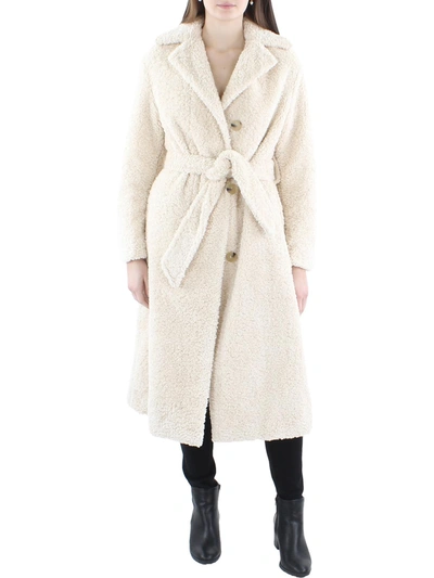 Vince Womens Textured Long Faux Fur Coat In Beige
