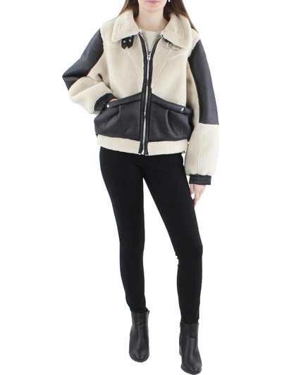 Blanknyc Blaze Out Faux Sherpa Moto Jacket In Beige