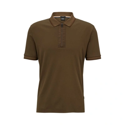 Hugo Boss Mercerized-cotton Polo Shirt With Zip Placket In Light Green