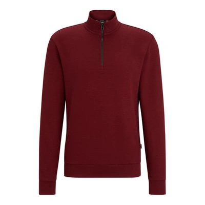 Hugo Boss Boss Sidney Quarter Zip Pullover In Dark Red