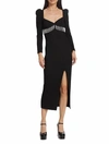 Saylor Alina Ribbed Imitation Pearl Fringe Long Sleeve Midi Dress In Black