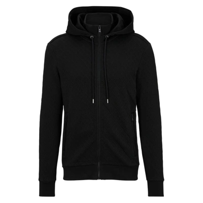 Hugo Boss Cotton Zip-up Hoodie With Monogram Jacquard In Black