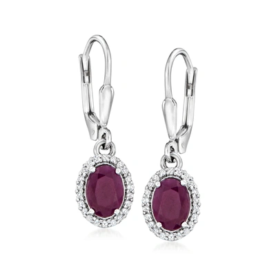 Ross-simons Ruby And . White Topaz Drop Earrings In Sterling Silver In Red