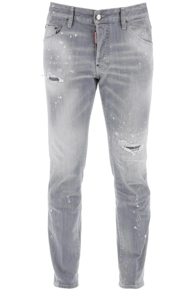 DSQUARED2 DSQUARED2 SKATER JEANS IN GREY SPOTTED WASH