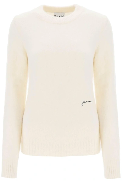 Ganni Brushed Alpaca-blend Sweater In White
