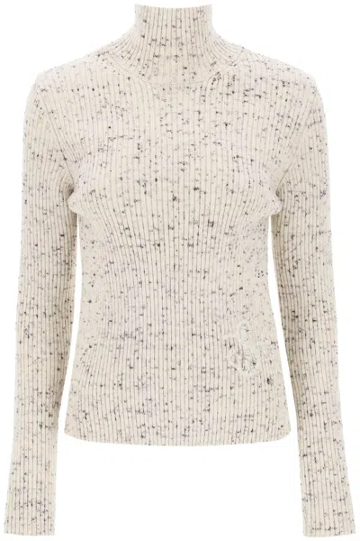 Jil Sander Speckled Wool Sweater In White
