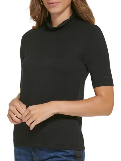 Karl Lagerfeld Womens Scalloped Mock Neck Pullover Top In Black