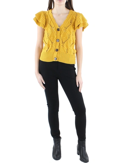 Driftwood Womens Ribbed Trim Button Down Cardigan Sweater In Yellow