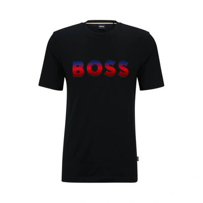 Hugo Boss Cotton-jersey T-shirt With Degrad Logo In Black