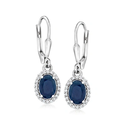 Ross-simons Sapphire And . White Topaz Drop Earrings In Sterling Silver In Blue