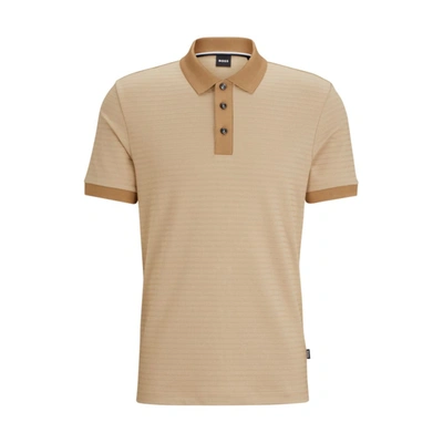 Hugo Boss Cotton-blend Polo Shirt With Ottoman Structure In Beige