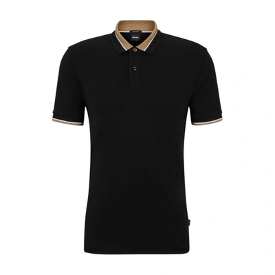 Hugo Boss Mercerized-cotton Polo Shirt With Contrast Tipping In Black