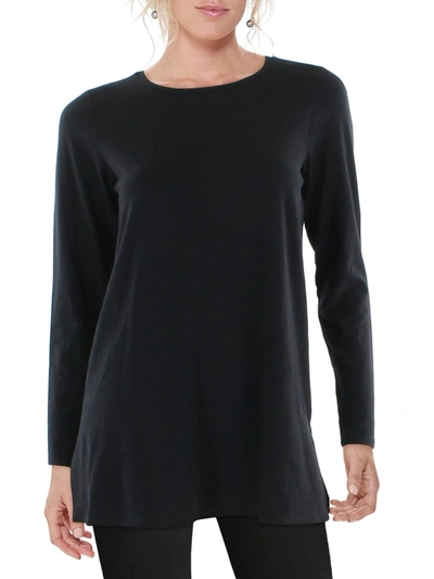 Eileen Fisher Petites Womens Tencel Jersey Tunic Top In Black